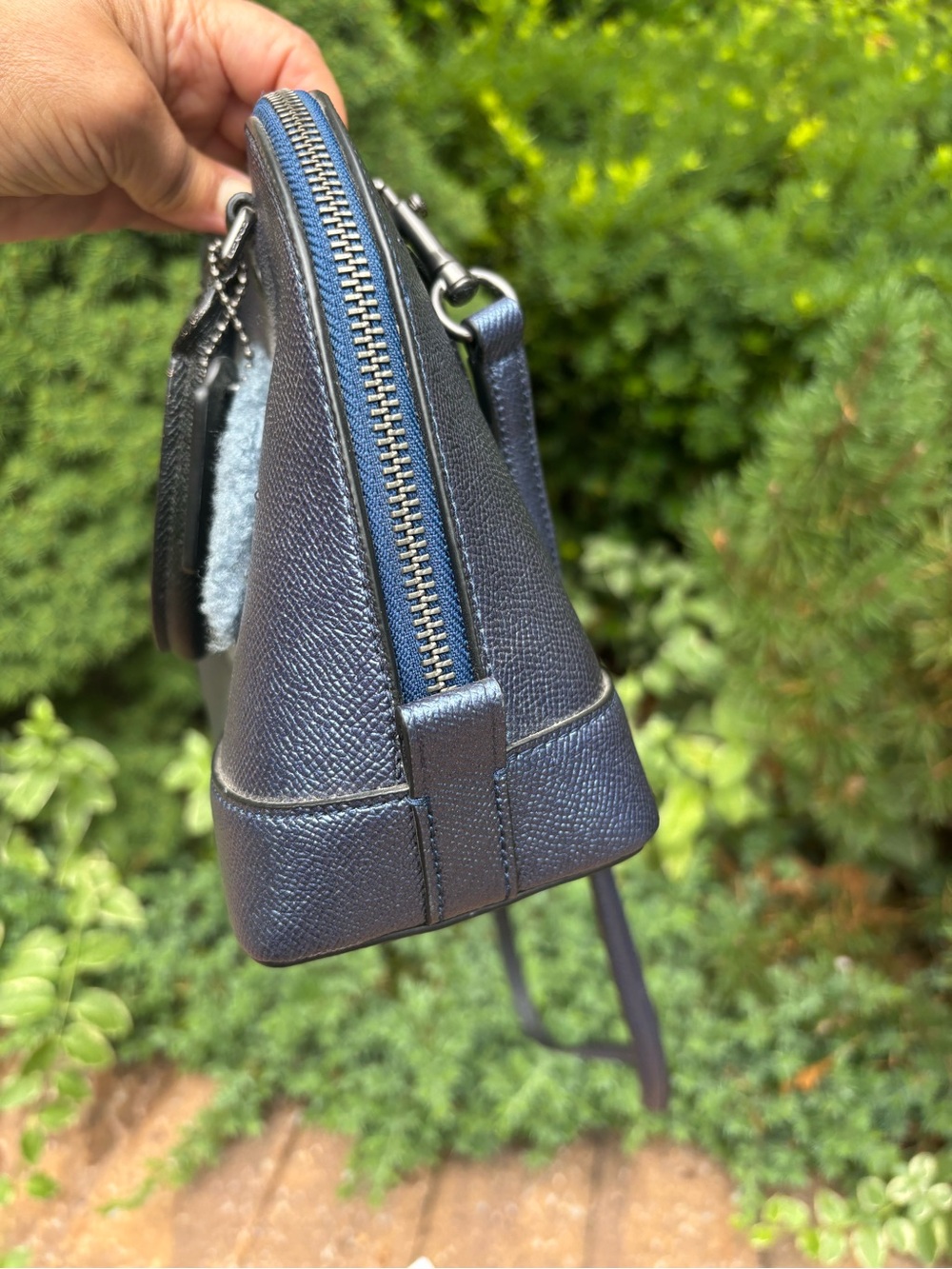 COACH Sierra Bear Satchel Crossbody Bag Blue Crossgrain Leather F22779 - Picture 6 of 16